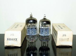 Matched Pair GE NOS/NIB JG - 12ay7 Gray Plates tubes [] - Getter - 1955 - Test NOS 2
