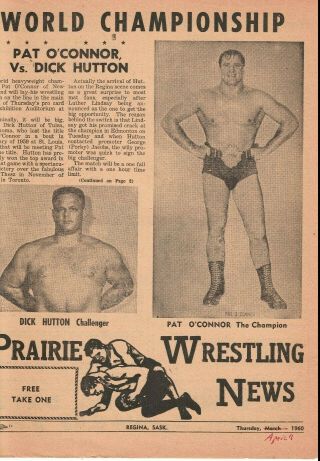 Regina Wrestling Program: Dick Hutton,  Pat O 