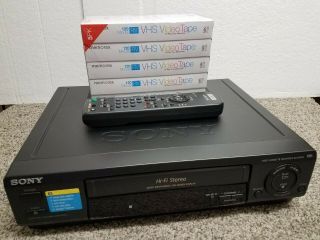 Sony Slv - 678hf Vcr Vhs Video Cassette Player Recorder Hi - Fi W/ Remote & 6 Tapes