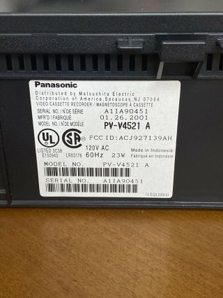 Panasonic Omnivision Blue Line 4 Head Hi - Fi Stereo VHS VCR (PV - V4521) No Remote 3
