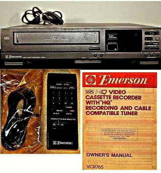Emerson Video Cassette Recorder Vcr Hq Front Loading System Vcr765 With Remote