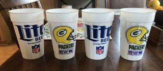 Green Bay Packers Miller Lite Set Of 4 Plastic Cups Nfl