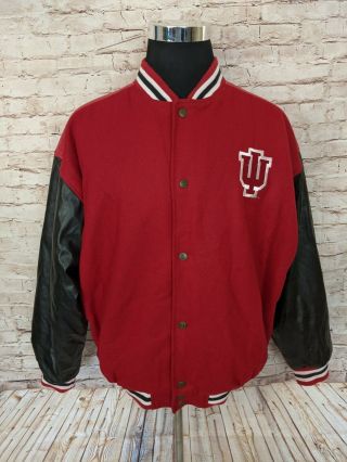 Steve & Barrys Indiana University Mens L Varsity Bomber Jacket Red Black Wool