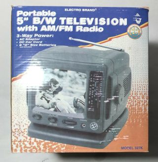 Electro Brand Portable Television Tv 5” B/w With Am/fm Radio Ac/battery/12 Volt