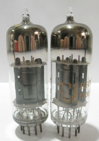 2 Matched,  / - 1960 Rca 6350 Tubes - Black P,  Steel Grids,  Top :[] Getter