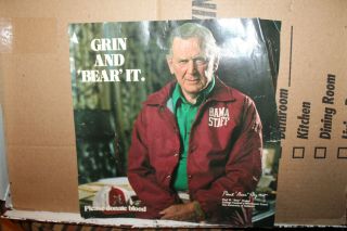 Vintage University Of Alabama Paul Bryant Poster Donate Blood Grin And Bear It