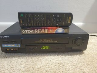 Sony Slv - N51 Vcr Vhs Player With Remote & Blank Tape Hi - Fi Stereo