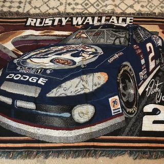 Nascar Vintage Rusty Wallace Race Car Throw Blanket Miller Light Dodge 48x58