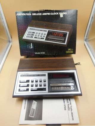 Vintage Nos 1985 Soundesign Wood Grain Am/fm Twin Alarm Clock Radio