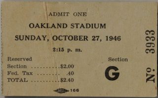 Rare Ticket To Auto Races Oakland Stadium Speedway October 27,  1946