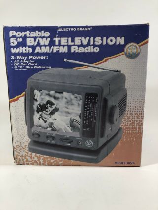 Electro Brand Portable Television Tv 5” B/w With Am/fm Radio Ac/battery/12 Volt