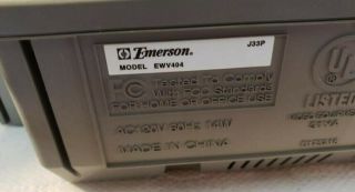 Emerson VCR VHS Player 19 Micron DA - 4 Head Digital No Remote Model No.  EWV404 3