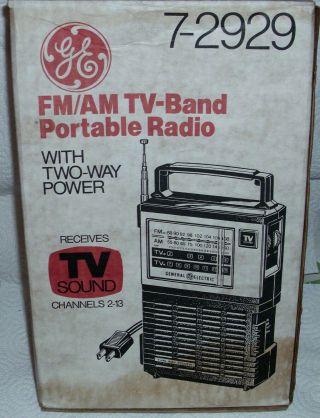 Vintage Ge General Electric 7 - 2929 Fm/am/tv Band Portable Radio Box
