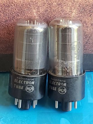 RCA 6V6 GT Matched Tube Pair 1957 Black Plate D Getter Smoked Top Audio Tubes 2