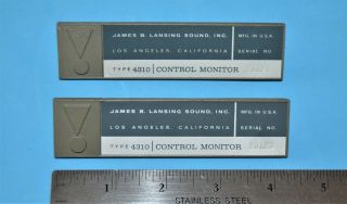 2 - Jbl 4310 Control Monitor Speaker Badges,  Label,  Metal Plates W/serial Number