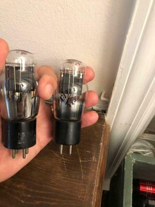 Strong Matched Pair Philco Engraved Base Type 45 Vacuum Tubes