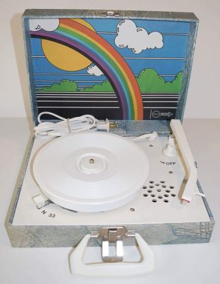 Vintage Imperial Party Time Record Player Model 100 Blue Rainbow Portable