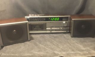 Vtg General Electric Stereo Clock Radio Cassette Recorder W/2 Speakers 7 - 4984a