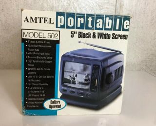 Amtel 5 " Black And White Tv Model 502 Portable Battery Operated Vintage