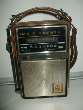 Vintage Ge Portable Radio Am/fm Tuner Leather Cover P - 975d