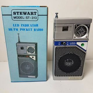 Vintage Stewart Am/fm Portable Pocket Radio Model St - 313