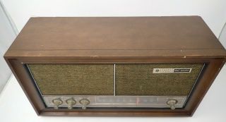 Vintage GE Solid State AM FM Radio Dual Speaker Wood Grain T1240 2
