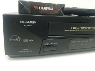 Sharp VC - A410U VCR VHS 4 Head Recorder Player W/ Remote,  AV Cables & Tape 2