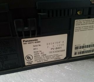 PANASONIC PV - 8401 VCR VHS Player Recorder No Remote & 3