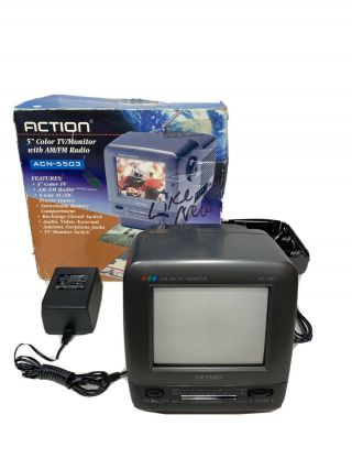 Vintage Action 5 " Color Tv Portable Television Model Acn - 5503 Am/fm Radio