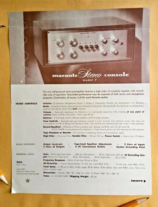Marantz Model 7 & 8b Tube Amp Sales Brochure