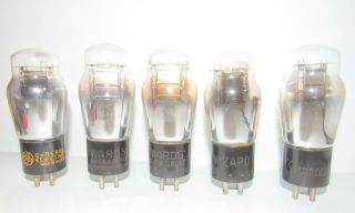 Set Of 5 01a St Style Radio Amplifier Vacuum Tubes.  Tv - 7 Test Strong To Nos.