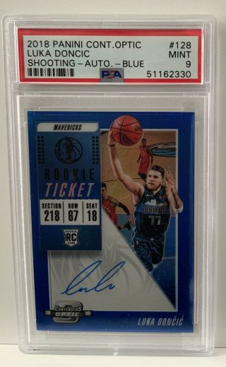 2018 Panini Contenders Optic Blue Luka Doncic Rookie Rc Auto /99 Psa 9