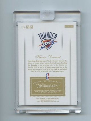 Kevin Durant 2015 - 16 Panini Flawless Greats Dual Patch Game Worn Auto 9/25 2