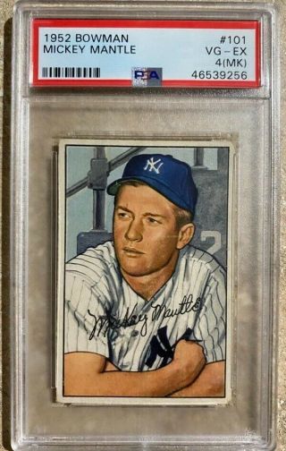 1952 Bowman Mickey Mantle York Yankees 101 Vg - Ex Psa 4 Baseball Card Topps