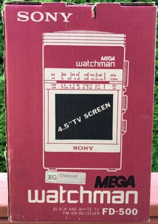 Vintage 1989 Sony Mega Watchman Fd - 500 B&w Tv Fm/am Receiver With Box
