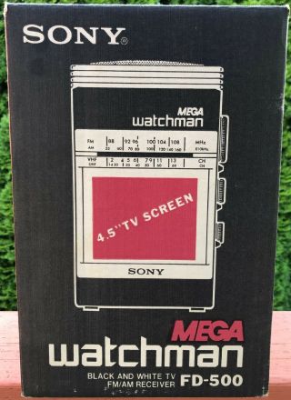 Vintage 1989 Sony Mega Watchman FD - 500 B&W TV FM/AM Receiver With Box 3