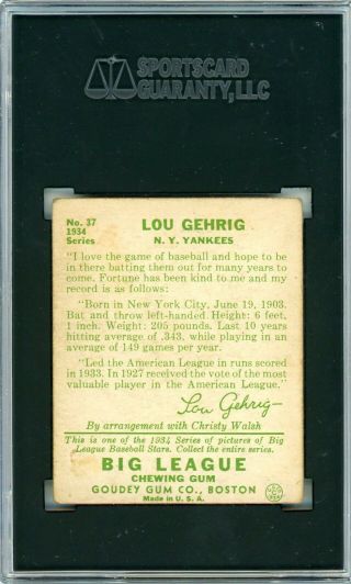 1934 Goudey Lou Gehrig 37 SGC 3.  5 P719 2