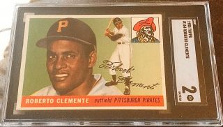 1955 Topps 164 Roberto Clemente Rc (hof) Pittsburgh Pirates Sgc 2 Gd Sharp Card