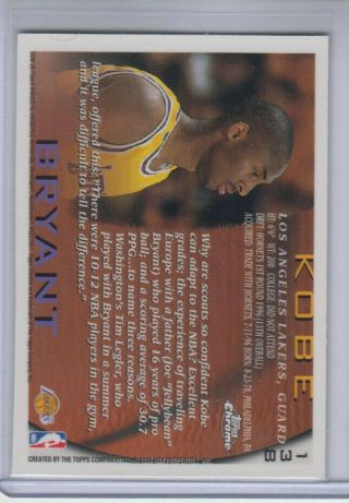 1996 Topps CHROME 138 KOBE BRYANT Rookie Card RC Lakers Legend HOF STUNNING 2