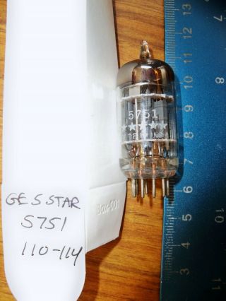 Strong 1960 GE 5 STAR Short Gray Plate O Getter 5751 Tube with Mica Support Rods 2