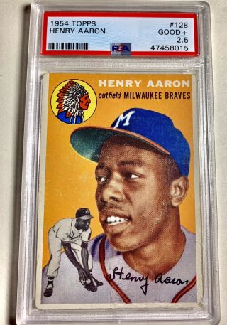 1954 Topps Hank Aaron 128 Rookie Rc Psa 2.  5 Good,  Nicely Centered Iconic Card