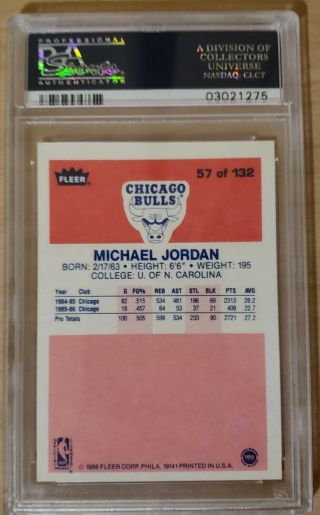 1986 Fleer 57 Michael Jordan RC Rookie Bulls HOF PSA 8 NM - MT 