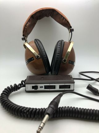 Headphones Vtg Leather,  Gold Retro Style Recoton St - 30 Stereo Brown 1/4 " Japan