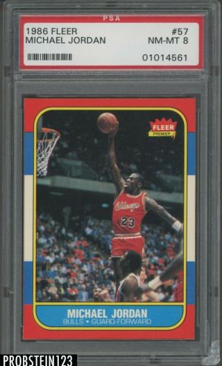 1986 Fleer Basketball 57 Michael Jordan Rc Rookie Hof Psa 8 Nm - Mt