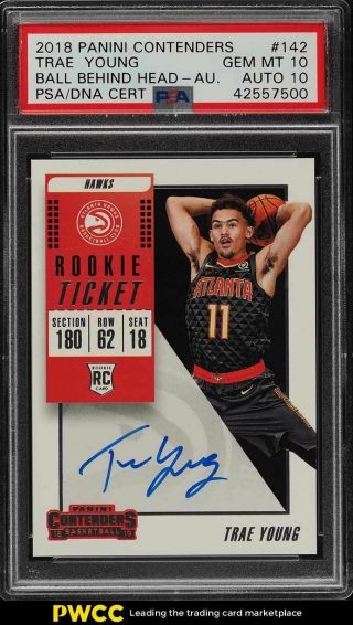 2018 Panini Contenders Behind Head Trae Young Rc Auto 142 Psa 10 Gem