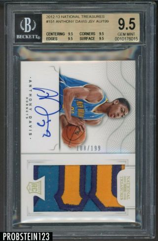 2012 - 13 National Treasures Anthony Davis Rpa Rc 3 - Color Patch Auto /199 Bgs 9.  5
