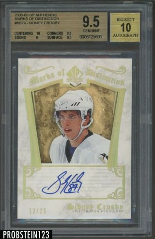 2005 - 06 Sp Authentic Marks Of Distinction Sidney Crosby Rc Auto /25 Bgs 9.  5