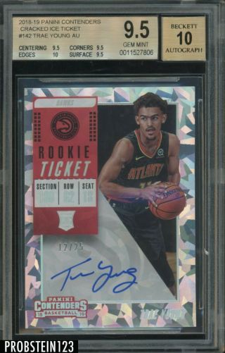 2018 - 19 Contenders Cracked Ice Rookie Ticket Trae Young Rc Auto /25 Bgs 9.  5