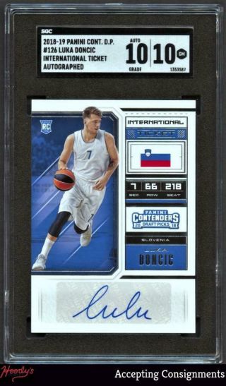 2018 - 19 Contenders Draft Pick Luka Doncic Rookie Ticket Autograph Auto Sgc 10 Rc