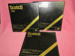 3 Reels Scotch 206 & 207 Tape 1200 & 1800 Ft 7 " To Open Reel